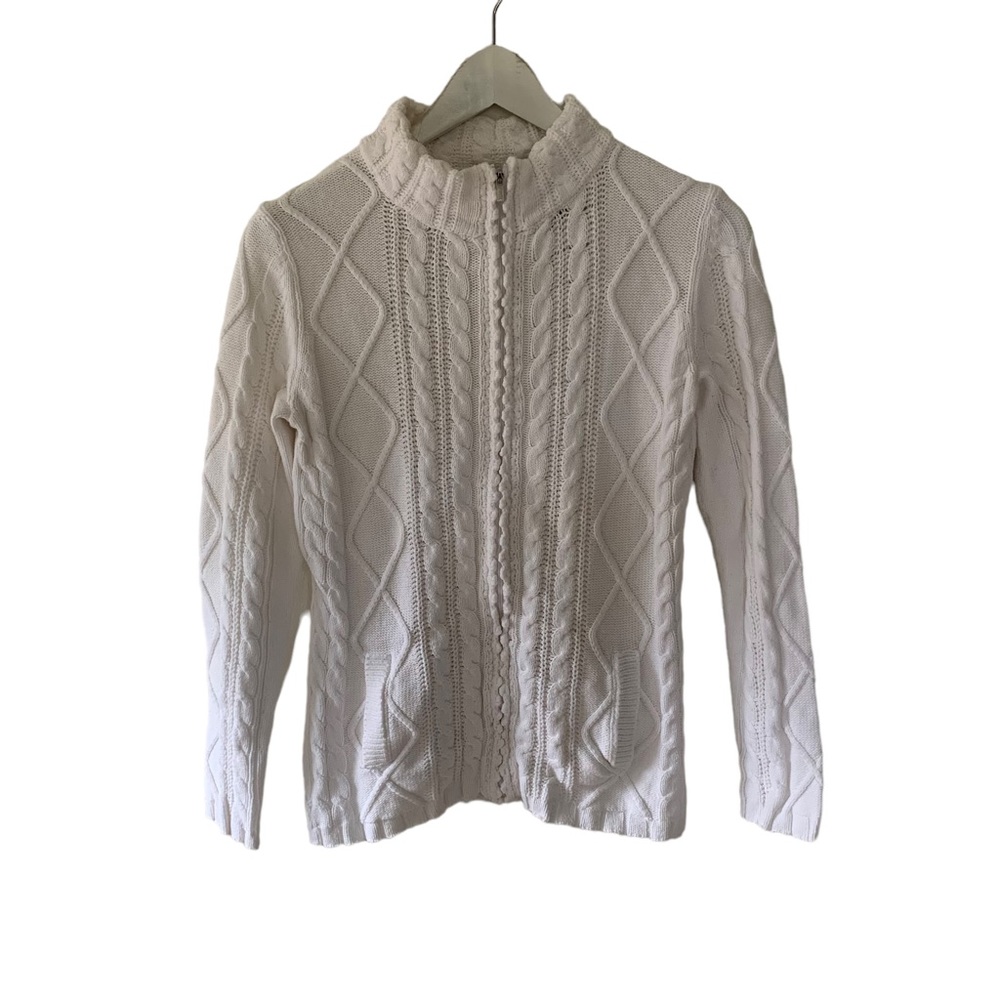 Vintage Cream Cable Knit Zip-Front Cardigan